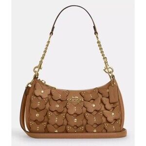 COACH CAJ97 Teri Shoulder Bag Butterfly Applique BOHO Leather Brown Purse NWT